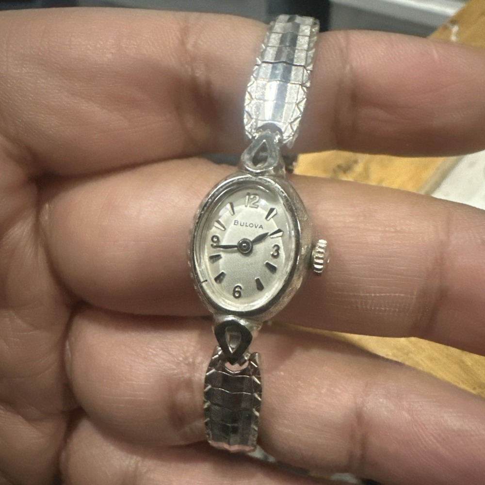 Works VTG Bulova M6 10K RGP Ladies Watch  14mm Silver Manual Wind Fit 5.75” Mint